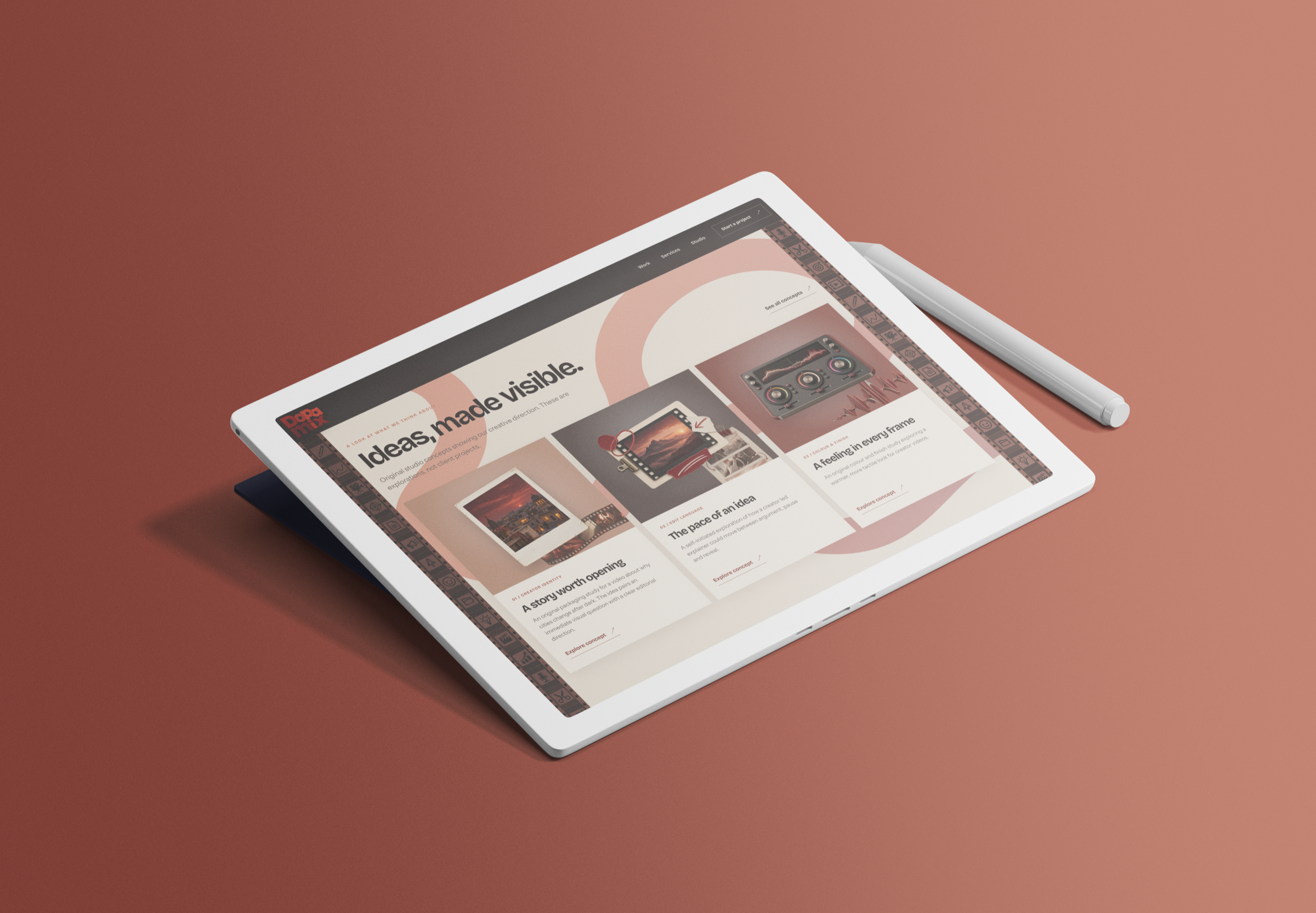 Dopamix visual explorations displayed on a tablet with a stylus